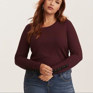 Torrid Super Soft Ribbed Knit Lace Up Sleeve Tee size 1X